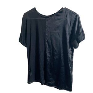 Les Copains Womens Black Satin Short Sleeve Blouse Size 42/ S